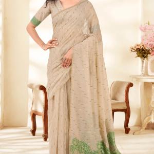 Resonant Beige Pure Munga Cotton Saree With Seraglio Blouse Piece