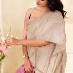Smashing Beige Pure Munga Cotton Saree With Opulent Blouse Piece