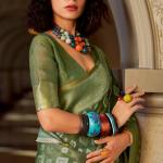 Vivacious Green Soft Banarasi Tissue Silk Saree With Excellent Blouse Piece