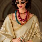 Resonant Beige Soft Banarasi Tissue Silk Saree With Imaginative Blouse Piece