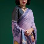 Eclat Lavender Jamdani Cotton Silk Saree With Embellished Blouse Piece
