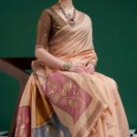 Felicitous Peach Jamdani Cotton Silk Saree With Glamorous Blouse Piece