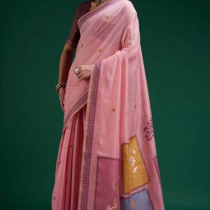 Scintillating Pink Jamdani Cotton Silk Saree With Arresting Blouse Piece