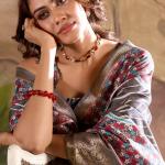 Verdant Dark Grey Digital Printed Dola Silk Saree With Mellifluous Blouse Piece