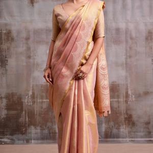 Tantalizing Pink Banarasi Tissue Silk Saree With Classic Blouse Piece