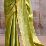 Gorgeous Green Banarasi Tissue Silk Saree With Improbable Blouse Piece