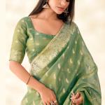 Felicitous Green Soft Banarasi Tissue Silk Saree With Pulsating Blouse Piece