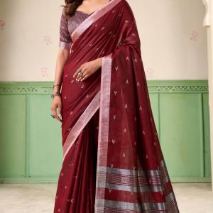 Fairytale Maroon Cotton Silk Saree With Woebegone Blouse Piece
