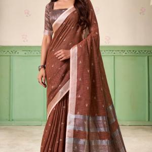 Skinny Brown Cotton Silk Saree With Felicitous Blouse Piece