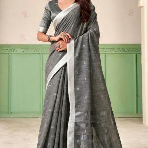 Invaluable Grey Cotton Silk Saree With Exuberant Blouse Piece