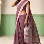 Gorgeous Lavender Cotton Silk Saree With Profuse Blouse Piece