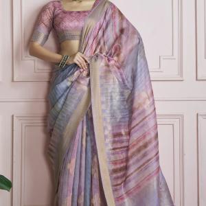 Incredible Lavender Digital Printed Khadi Silk Saree With Effervescent Blouse Piece