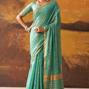 Ideal Sea Green Cotton Silk Saree With Surreptitious Blouse Piece