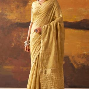 Tremendous Beige Cotton Silk Saree With Stunner Blouse Piece