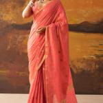 Ephemeral Red Cotton Silk Saree With Skinny Blouse Piece