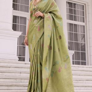 Lassitude Green Banarasi Tissue Silk Saree With Gratifying Blouse Piece