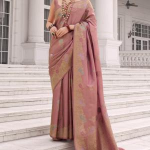 Fragrant Pink Banarasi Tissue Silk Saree With Ailurophile Blouse Piece