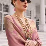 Fragrant Pink Banarasi Tissue Silk Saree With Ailurophile Blouse Piece