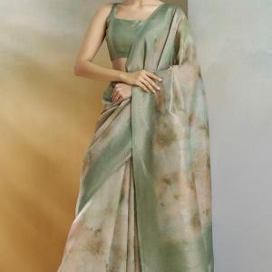 Panache Pista Digital Printed Soft Silk Saree With Petrichor Blouse Piece