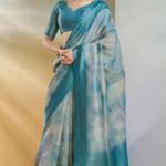 Dissemble Blue Digital Printed Soft Silk Saree With Serendipity Blouse Piece