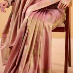 Panache Baby Pink Banarasi Tissue Silk Saree With Beleaguer Blouse Piece