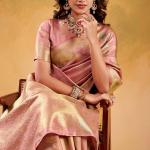 Panache Baby Pink Banarasi Tissue Silk Saree With Beleaguer Blouse Piece