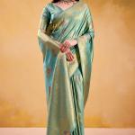 Epiphany Turquoise Banarasi Tissue Silk Saree With Pleasurable Blouse Piece