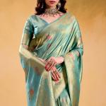 Epiphany Turquoise Banarasi Tissue Silk Saree With Pleasurable Blouse Piece
