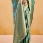 Epiphany Turquoise Banarasi Tissue Silk Saree With Pleasurable Blouse Piece