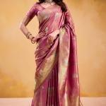 Stylish Pink Banarasi Tissue Silk Saree With Resonant Blouse Piece