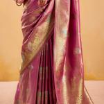 Stylish Pink Banarasi Tissue Silk Saree With Resonant Blouse Piece
