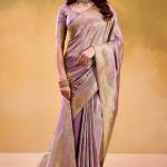 Unique Lavender Banarasi Tissue Silk Saree With Ideal Blouse Piece