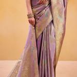 Unique Lavender Banarasi Tissue Silk Saree With Ideal Blouse Piece