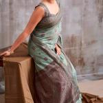 Diaphanous Sky Cotton Silk Saree With Moiety Blouse Piece