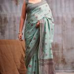 Diaphanous Sky Cotton Silk Saree With Moiety Blouse Piece