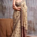 Excellent Beige Cotton Silk Saree With Supernal Blouse Piece