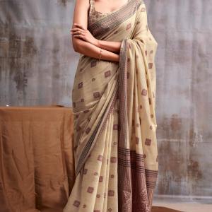 Excellent Beige Cotton Silk Saree With Supernal Blouse Piece