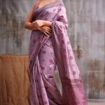 Whimsical Lavender Cotton Silk Saree With Vibrant Blouse Piece