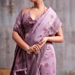 Whimsical Lavender Cotton Silk Saree With Vibrant Blouse Piece