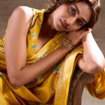 Stunner Yellow Digital Printed Dola Silk Saree With Luxuriant Blouse Piece