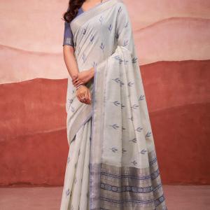 Innovative Grey Cotton Silk Saree With Seraglio Blouse Piece