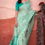 Nebula Sea Green Cotton Silk Saree With Panoply Blouse Piece