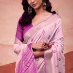 Scintillating Lavender Cotton Silk Saree With Precious Blouse Piece