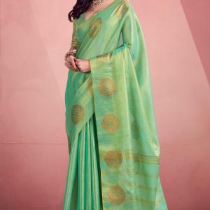 Inimitable Turquoise Soft Banarasi Tissue Silk Saree With Ideal Blouse Piece