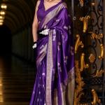Stunning Royal Purple Banarasi Satin Silk Saree With Energetic Blouse