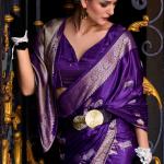Stunning Royal Purple Banarasi Satin Silk Saree With Energetic Blouse
