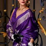 Stunning Royal Purple Banarasi Satin Silk Saree With Energetic Blouse