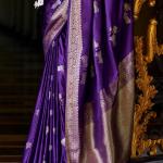 Stunning Royal Purple Banarasi Satin Silk Saree With Energetic Blouse