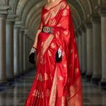 Sensational Red Banarasi Satin Silk Saree With Wonderful Blouse