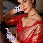 Sensational Red Banarasi Satin Silk Saree With Wonderful Blouse